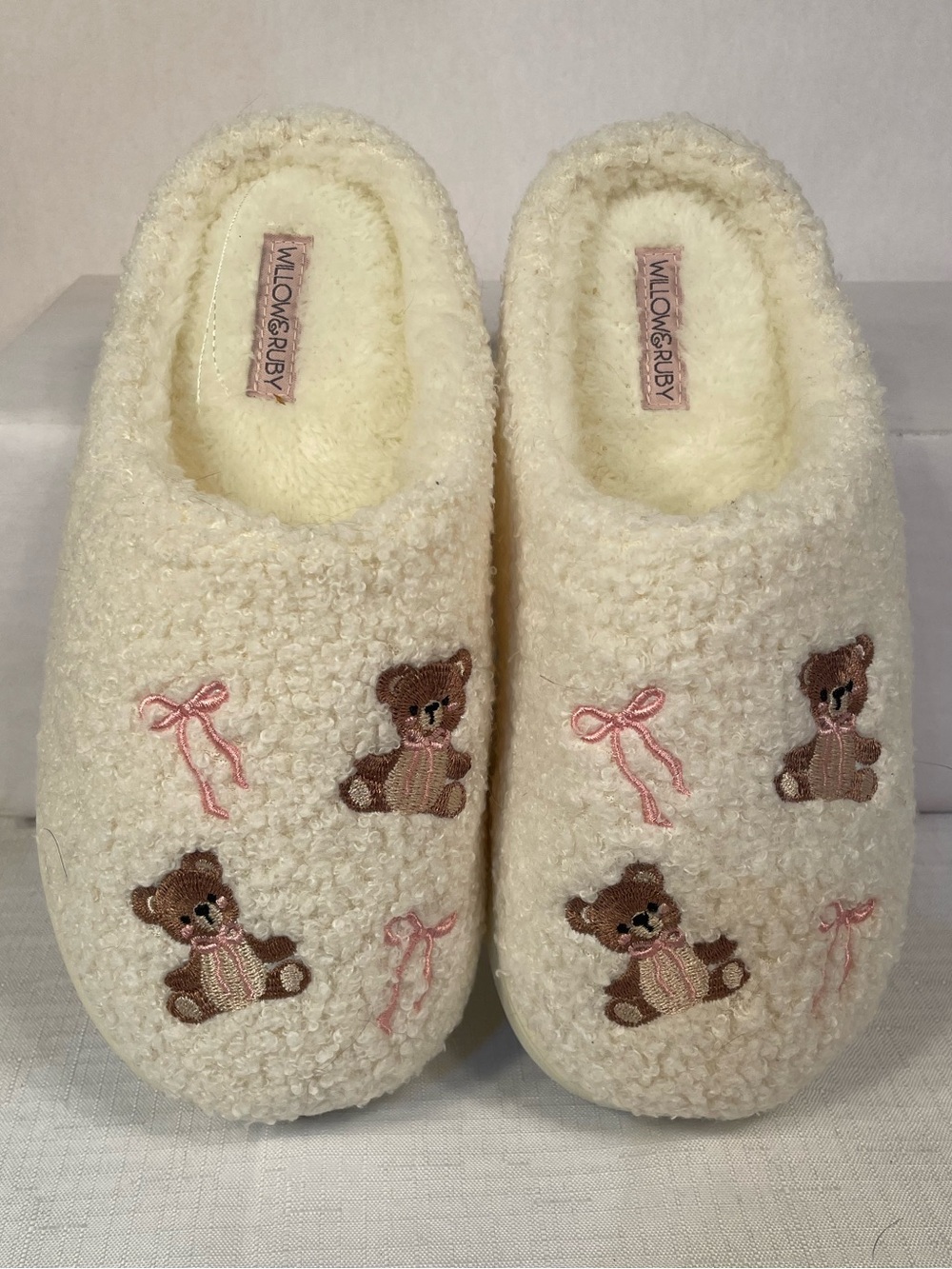 Cozy Cream Teddy Embroidered Sherpa Slippers - Picture 3 of 4